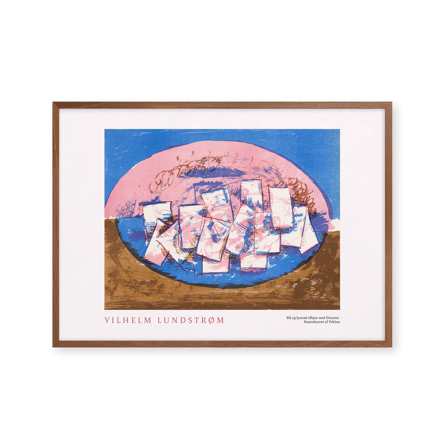 Blue and pink ellipse with squares