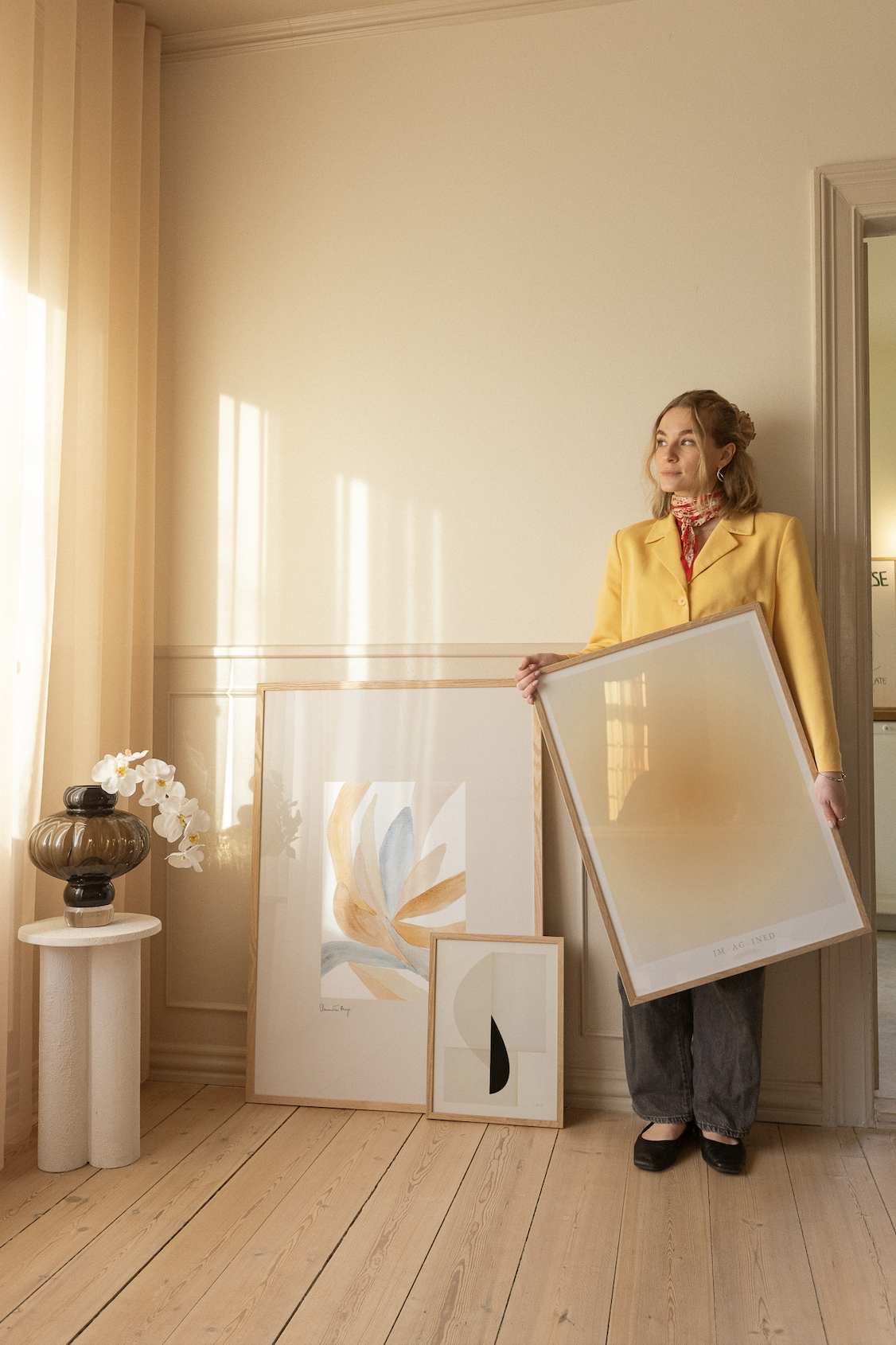 Bright art prints in a sunny room